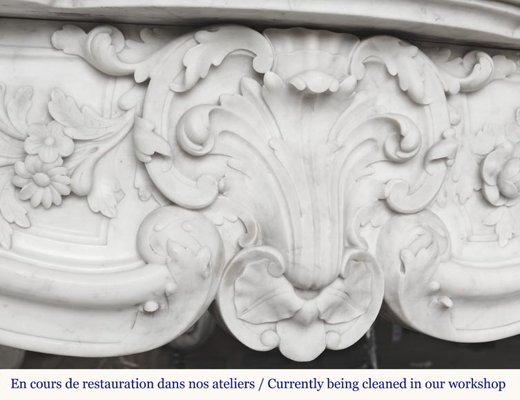 Louis XV style fireplace in Carrara marble richly carved with plant motifs-2