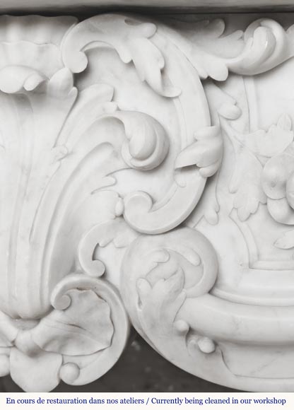 Louis XV style fireplace in Carrara marble richly carved with plant motifs-5