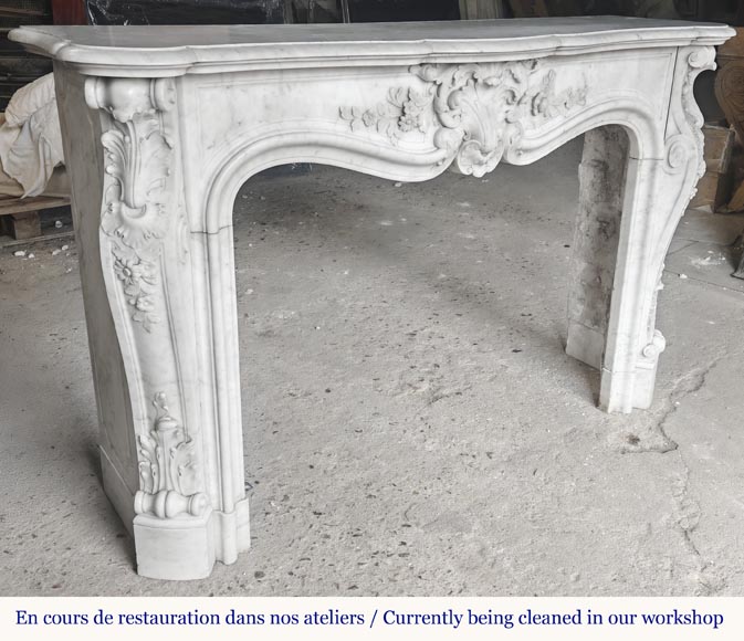 Louis XV style fireplace in Carrara marble richly carved with plant motifs-6