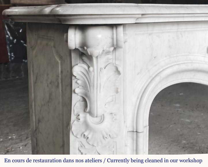Louis XV style fireplace in Carrara marble richly carved with plant motifs-7