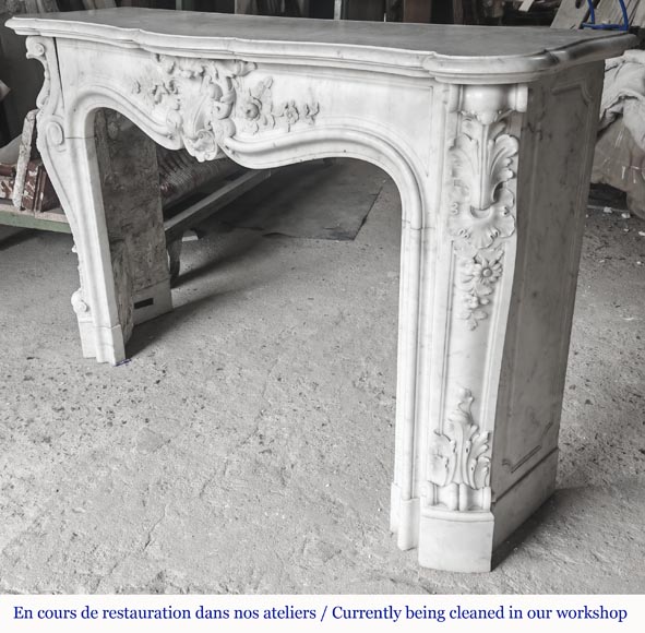 Louis XV style fireplace in Carrara marble richly carved with plant motifs-10