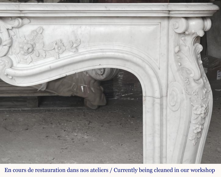 Louis XV style fireplace in Carrara marble richly carved with plant motifs-11