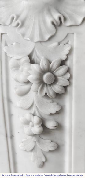 Louis XV style fireplace in Carrara marble richly carved with plant motifs-12