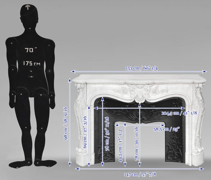 Louis XV style fireplace in Carrara marble richly carved with plant motifs-15