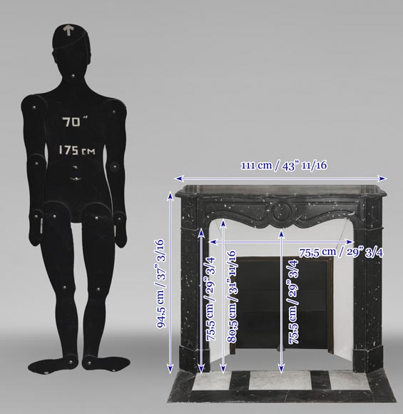 Louis XV style fireplace, Pompadour model, in speckled black marble-10