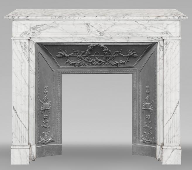 Louis XVI style fireplace in Arabescato marble-0