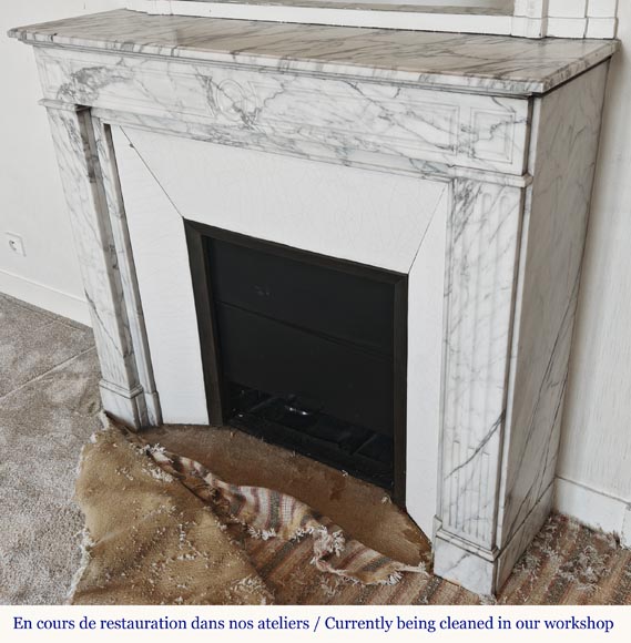 Louis XVI style fireplace in Arabescato marble-5