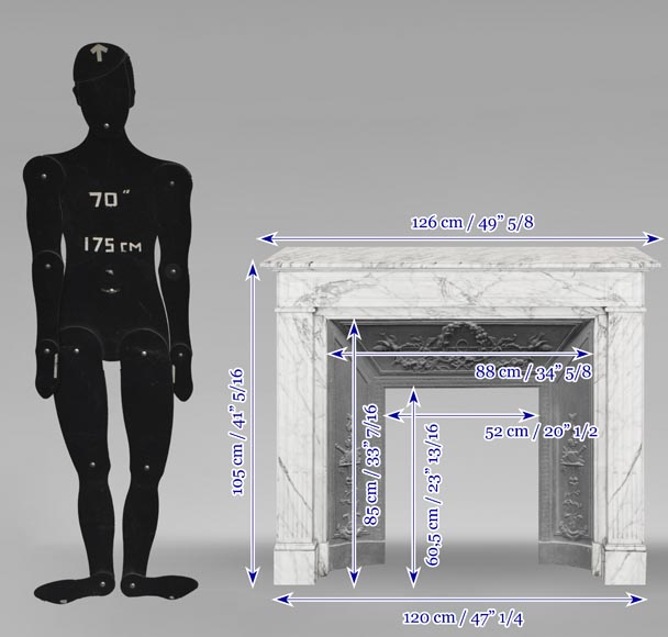 Louis XVI style fireplace in Arabescato marble-9