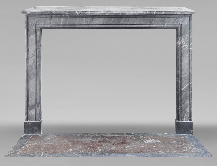 Louis XVI period fireplace in blue turquin marble, with molding decoration-0