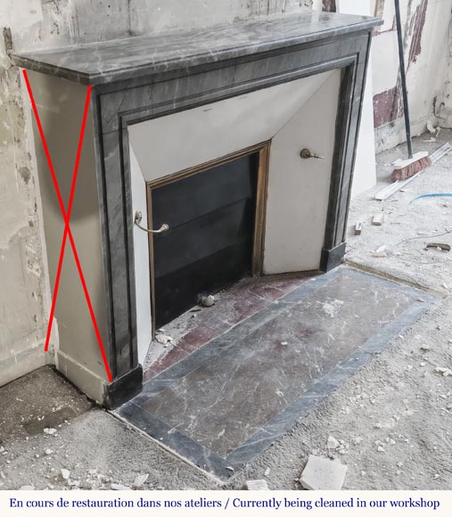 Louis XVI period fireplace in blue turquin marble, with molding decoration-2