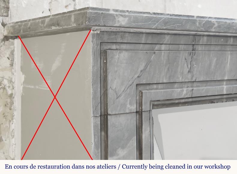 Louis XVI period fireplace in blue turquin marble, with molding decoration-3