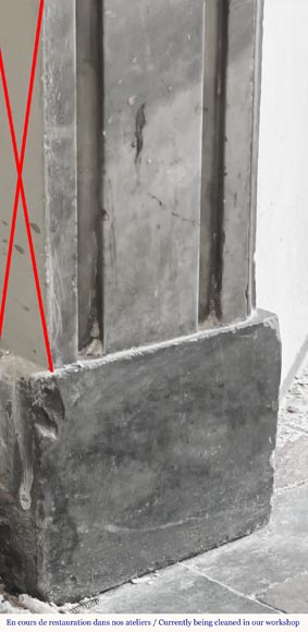 Louis XVI period fireplace in blue turquin marble, with molding decoration-4