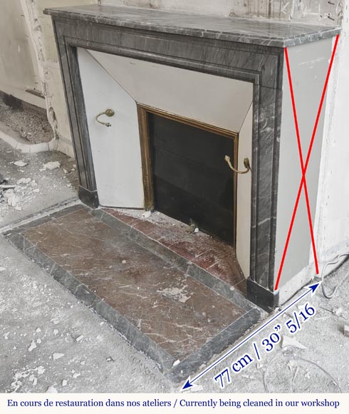 Louis XVI period fireplace in blue turquin marble, with molding decoration-5