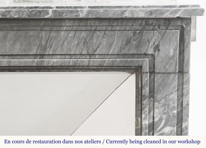 Louis XVI period fireplace in blue turquin marble, with molding decoration-6