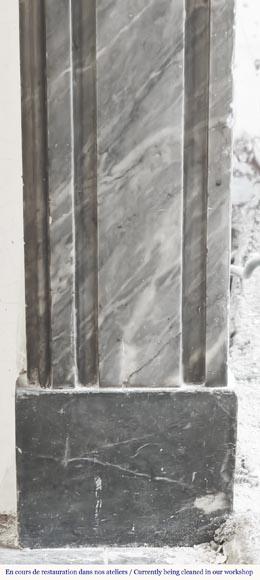 Louis XVI period fireplace in blue turquin marble, with molding decoration-7