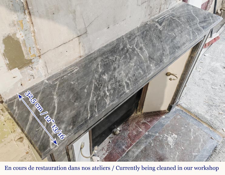 Louis XVI period fireplace in blue turquin marble, with molding decoration-9