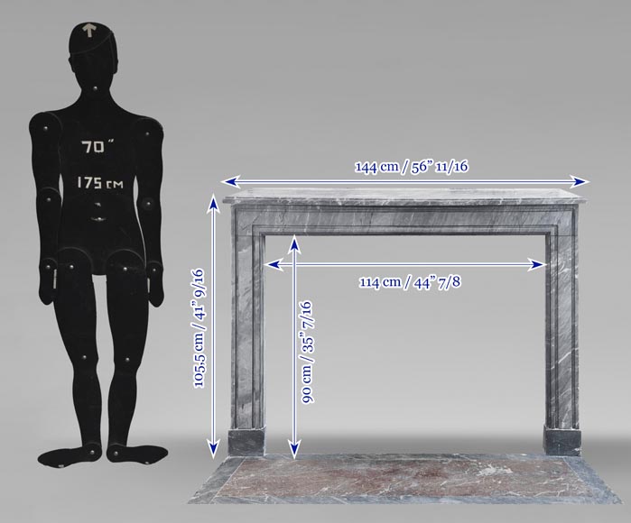 Louis XVI period fireplace in blue turquin marble, with molding decoration-10