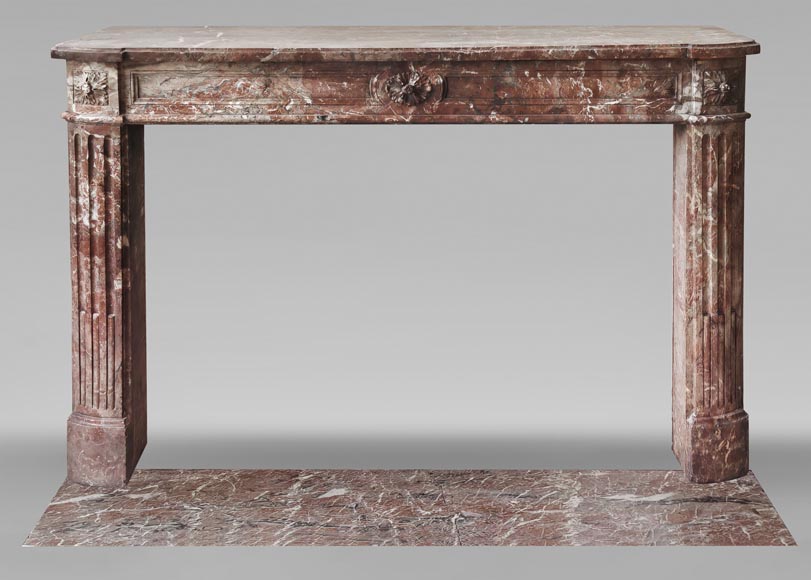  Louis XVI period fireplace in red northern marble, slightly curved-0