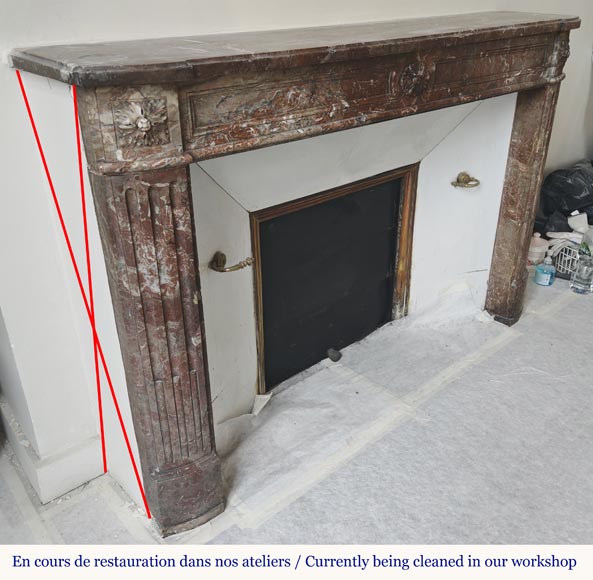  Louis XVI period fireplace in red northern marble, slightly curved-2