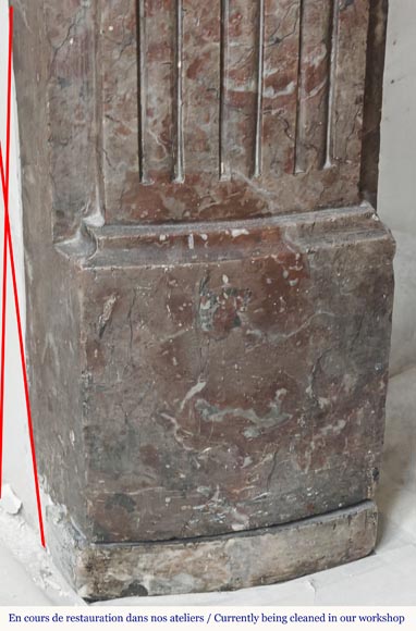  Louis XVI period fireplace in red northern marble, slightly curved-4