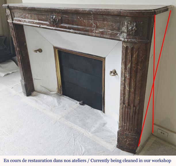  Louis XVI period fireplace in red northern marble, slightly curved-5