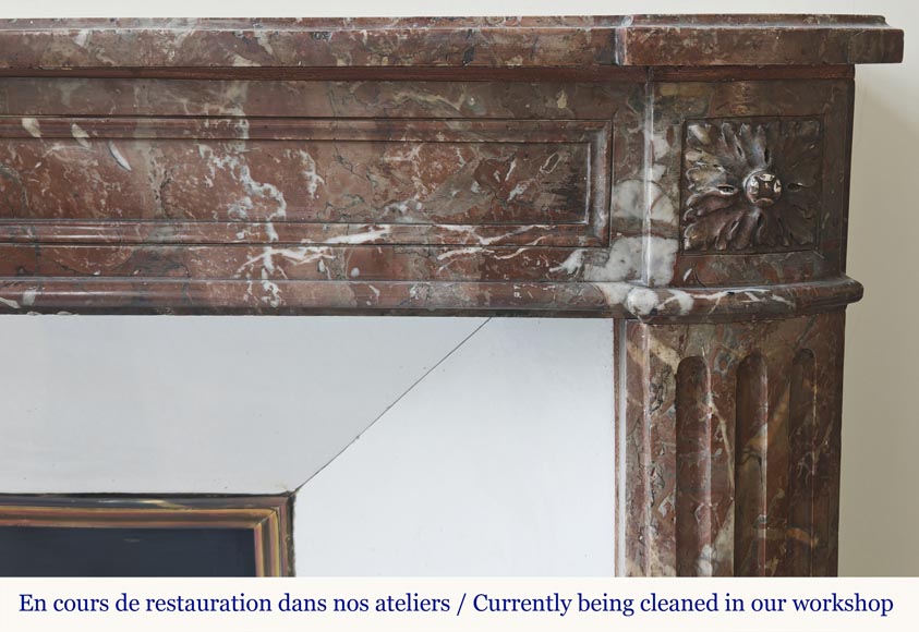  Louis XVI period fireplace in red northern marble, slightly curved-6