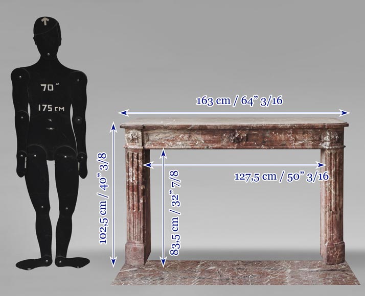  Louis XVI period fireplace in red northern marble, slightly curved-10