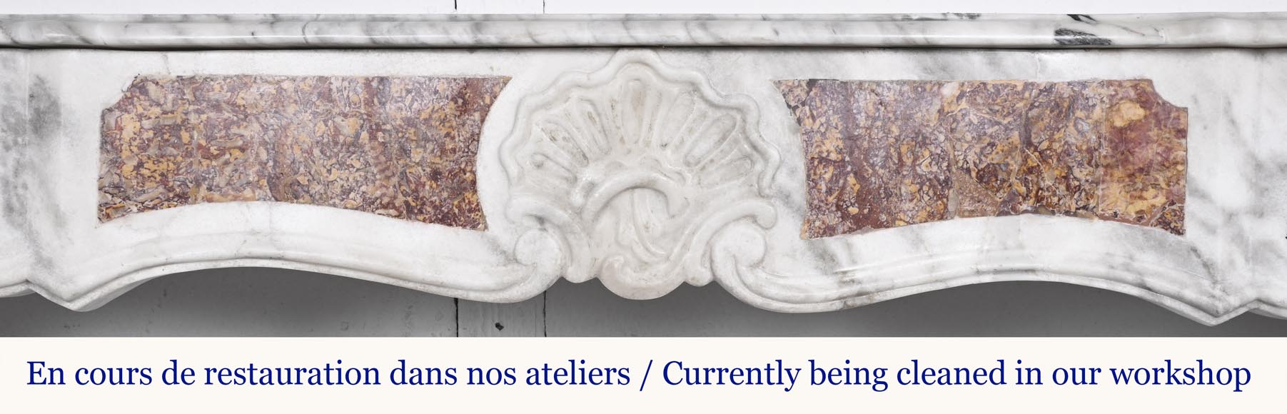 Provençal-style fireplace in veined Carrara marble and colored marble-1