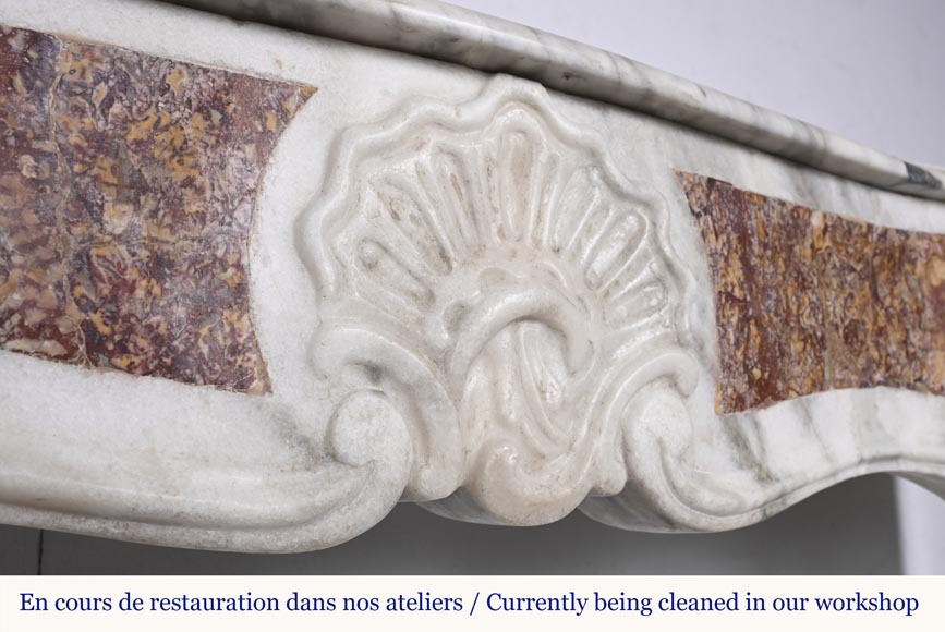 Provençal-style fireplace in veined Carrara marble and colored marble-2