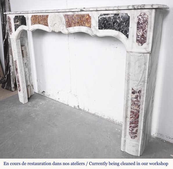 Provençal-style fireplace in veined Carrara marble and colored marble-7