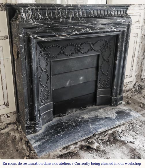 Louis XIV style fireplace with acroterion, in Marquina marble-2