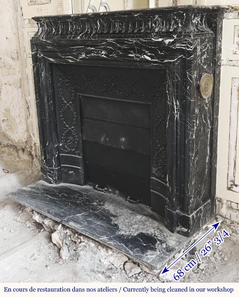 Louis XIV style fireplace with acroterion, in Marquina marble-5