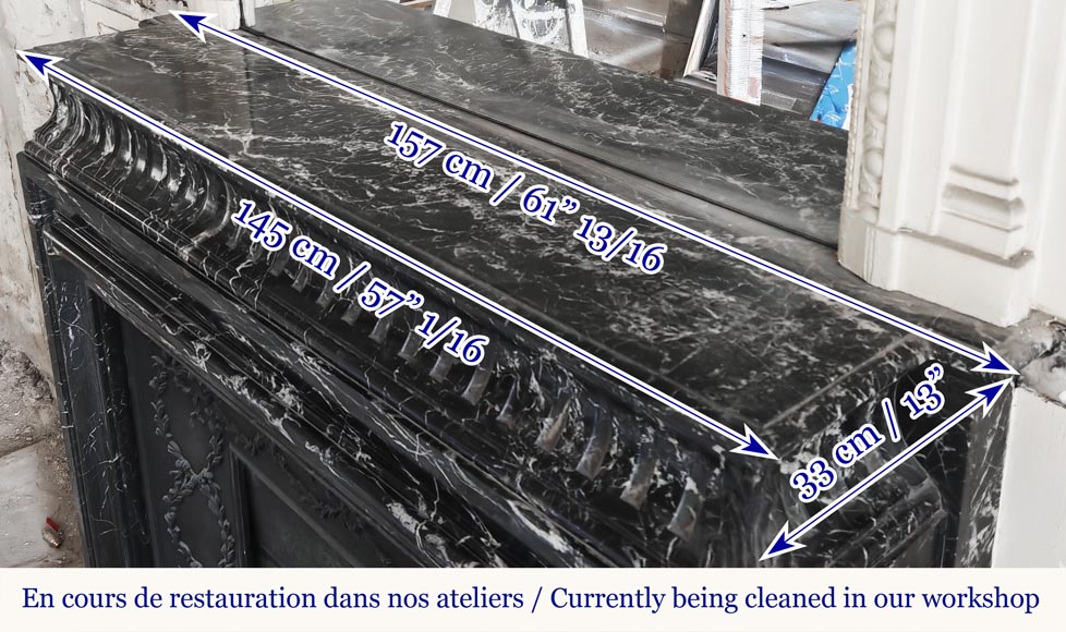 Louis XIV style fireplace with acroterion, in Marquina marble-10