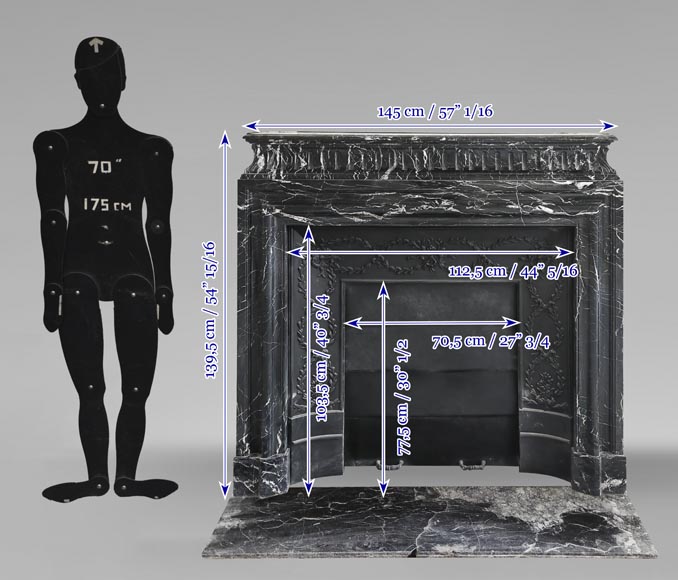 Louis XIV style fireplace with acroterion, in Marquina marble-11