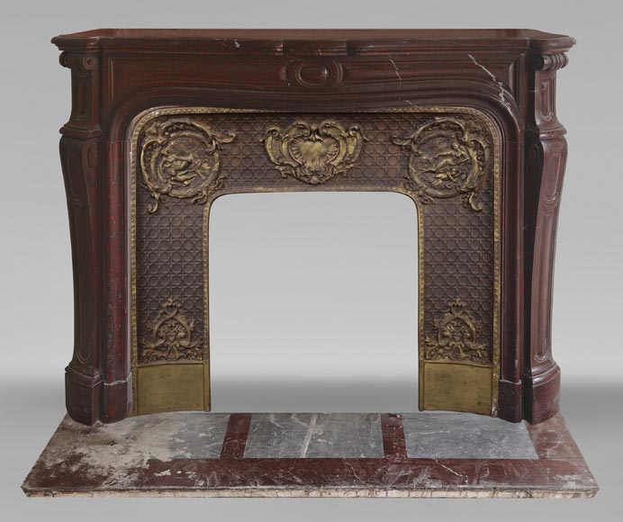 Louis XV style Pompadour model curved fireplace, in griotte marble-0