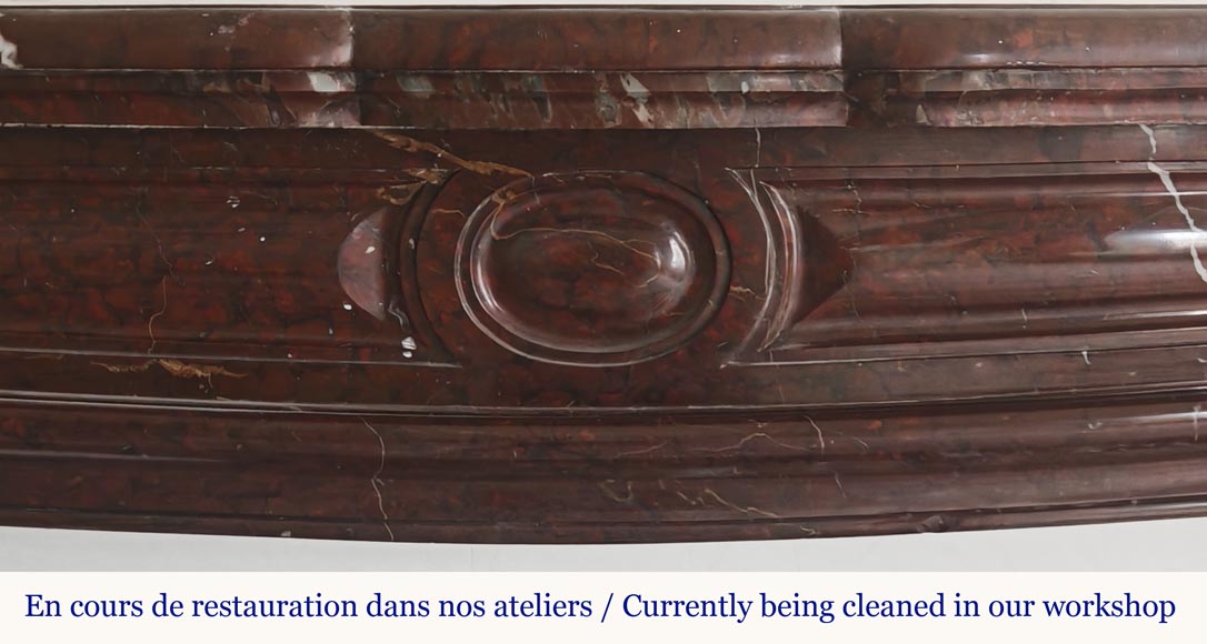 Louis XV style Pompadour model curved fireplace, in griotte marble-1