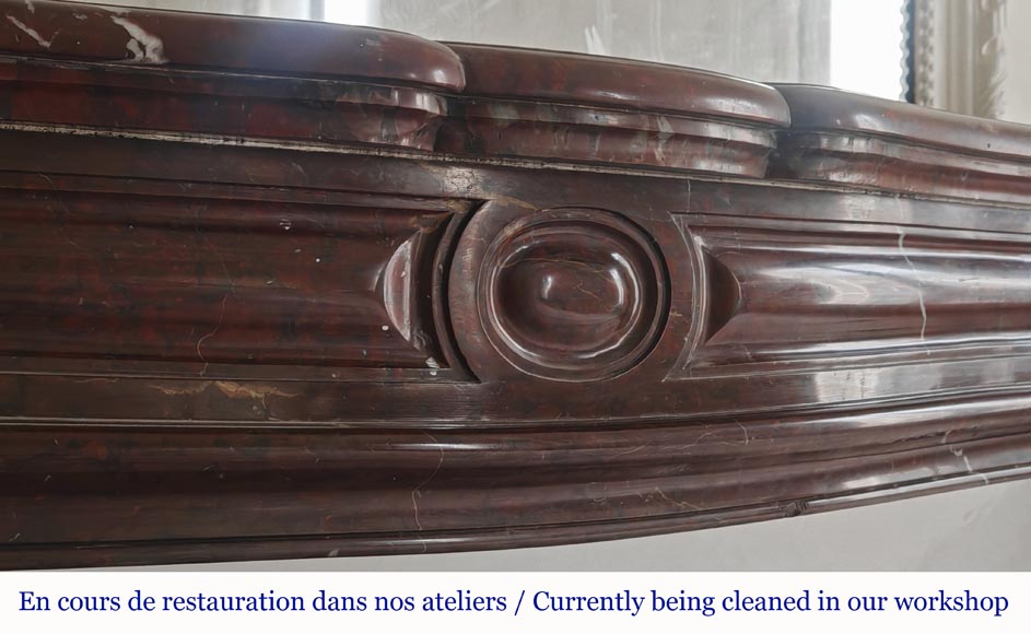 Louis XV style Pompadour model curved fireplace, in griotte marble-2