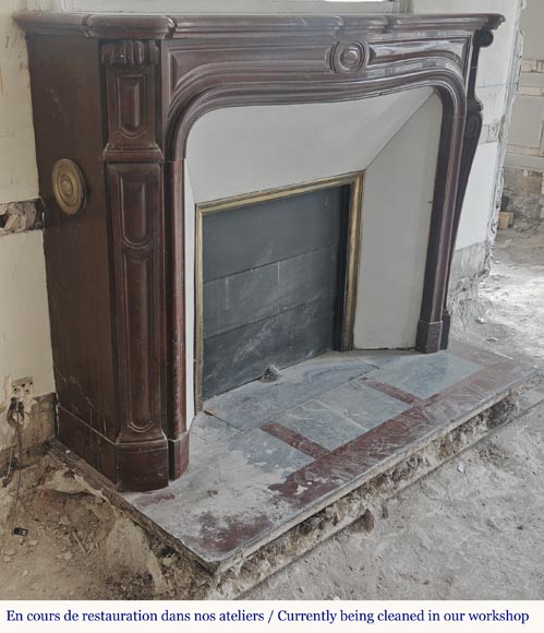 Louis XV style Pompadour model curved fireplace, in griotte marble-3
