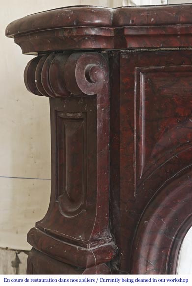 Louis XV style Pompadour model curved fireplace, in griotte marble-4