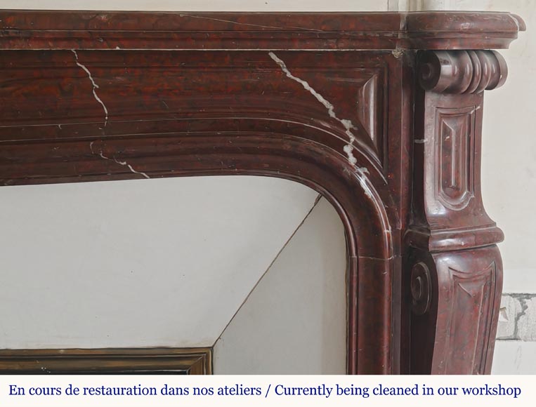 Louis XV style Pompadour model curved fireplace, in griotte marble-7