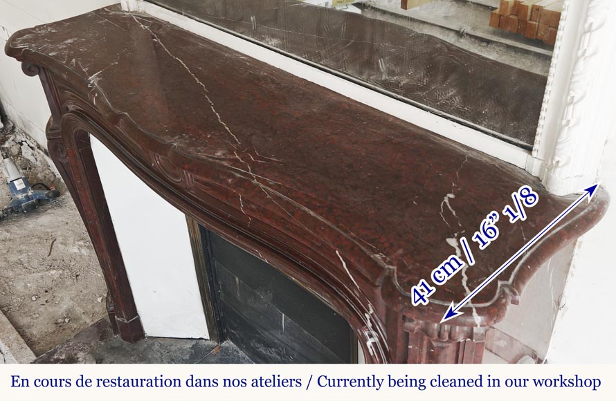 Louis XV style Pompadour model curved fireplace, in griotte marble-10