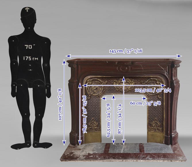 Louis XV style Pompadour model curved fireplace, in griotte marble-11