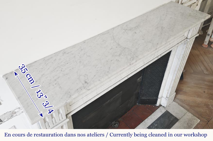 Louis XVI style fluted fireplace, in Carrara marble-9