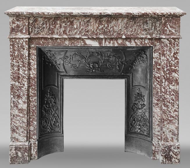 Louis XVI style fireplace decorated with fluting in pink marble-0