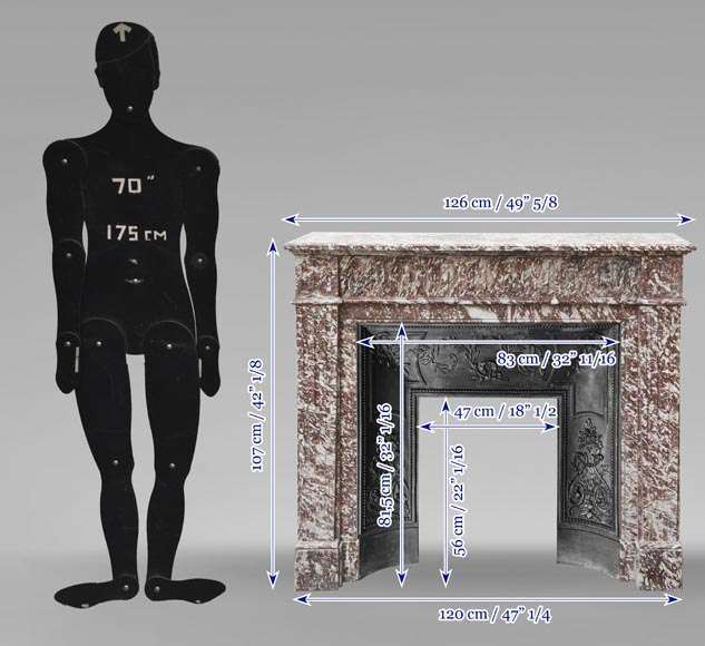 Louis XVI style fireplace decorated with fluting in pink marble-9