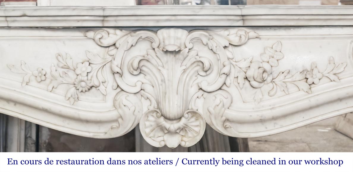 Highly sculpted Louis XV style fireplace in Carrara marble-1