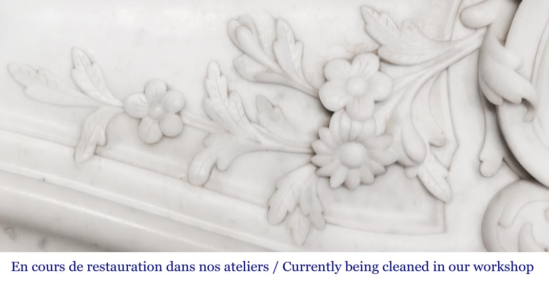 Highly sculpted Louis XV style fireplace in Carrara marble-3