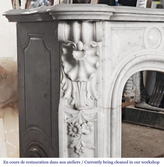 Highly sculpted Louis XV style fireplace in Carrara marble-7