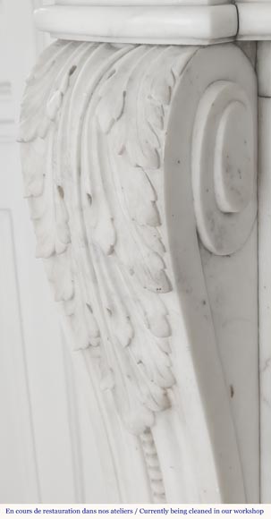 Curved Louis XVI style fireplace with beaded decoration, in semi-statuary marble.-6