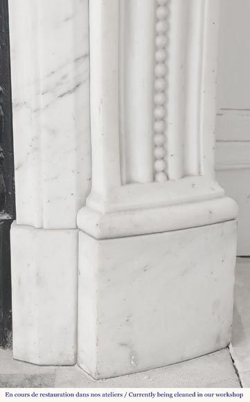 Curved Louis XVI style fireplace with beaded decoration, in semi-statuary marble.-10